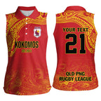 Queensland Papua New Guinea Custom Women Sleeveless Polo Shirt All Red Pacific PNG Tribal Style