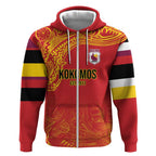 Queensland Papua New Guinea Custom Zip Hoodie All Red Pacific PNG Tribal Style