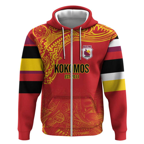 Queensland Papua New Guinea Custom Zip Hoodie All Red Pacific PNG Tribal Style