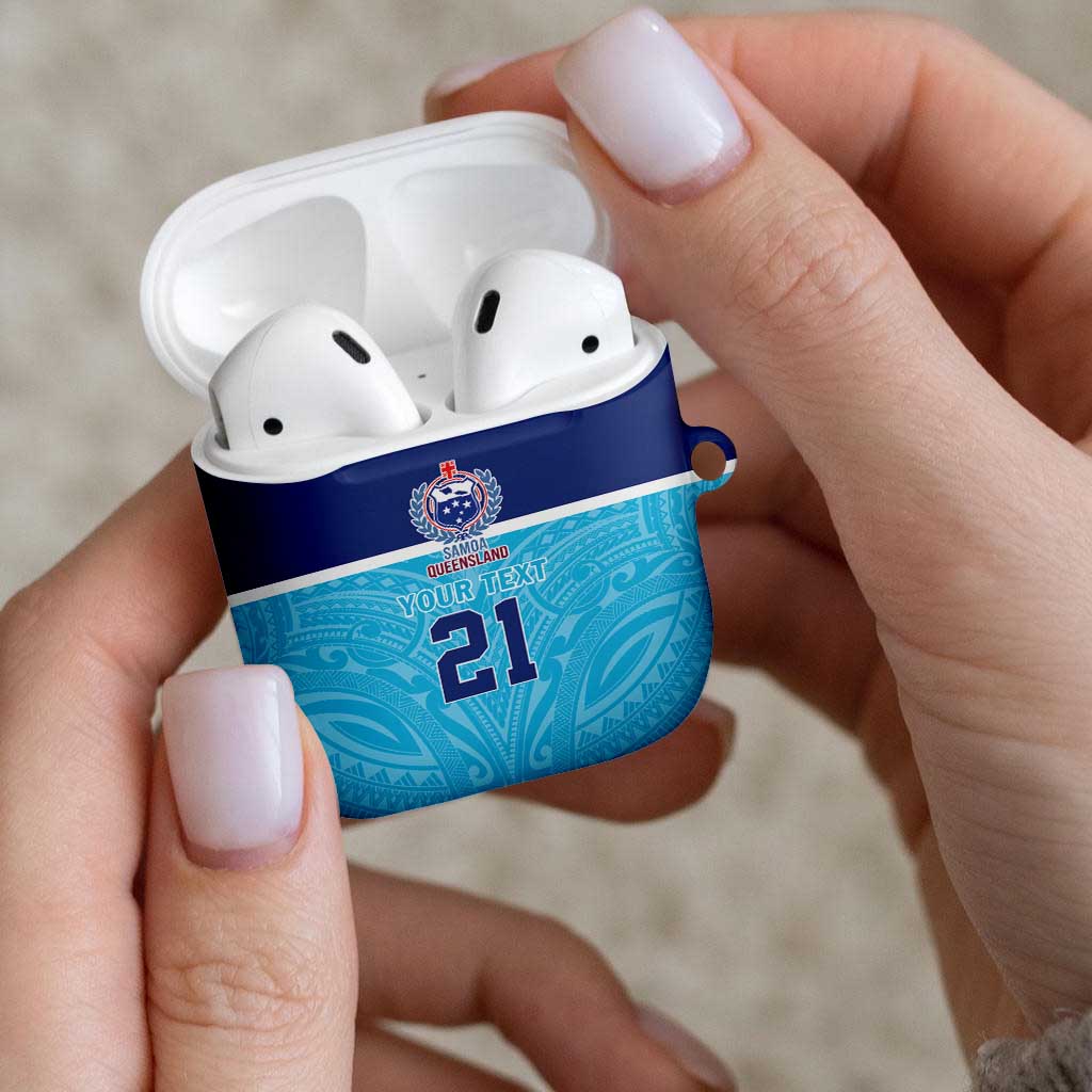 Queensland Samoa Custom AirPods Case Blue Pacific Polynesian Tribal Pattern - Aussie Hoodie