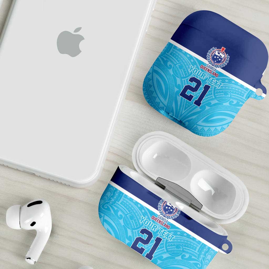 Queensland Samoa Custom AirPods Case Blue Pacific Polynesian Tribal Pattern - Aussie Hoodie
