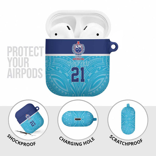 Queensland Samoa Custom AirPods Case Blue Pacific Polynesian Tribal Pattern - Aussie Hoodie