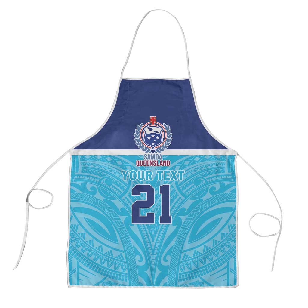 Queensland Samoa Custom Apron Blue Pacific Polynesian Tribal Pattern - Aussie Hoodie
