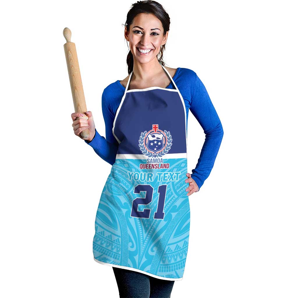 Queensland Samoa Custom Apron Blue Pacific Polynesian Tribal Pattern - Aussie Hoodie