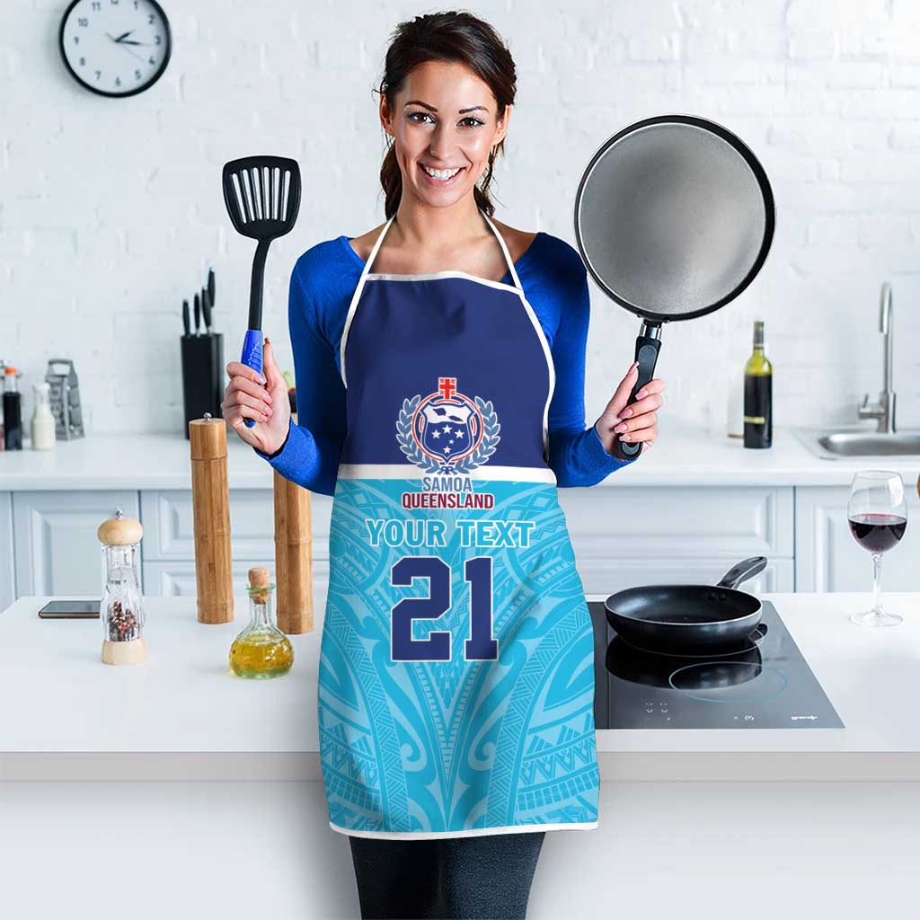 Queensland Samoa Custom Apron Blue Pacific Polynesian Tribal Pattern - Aussie Hoodie