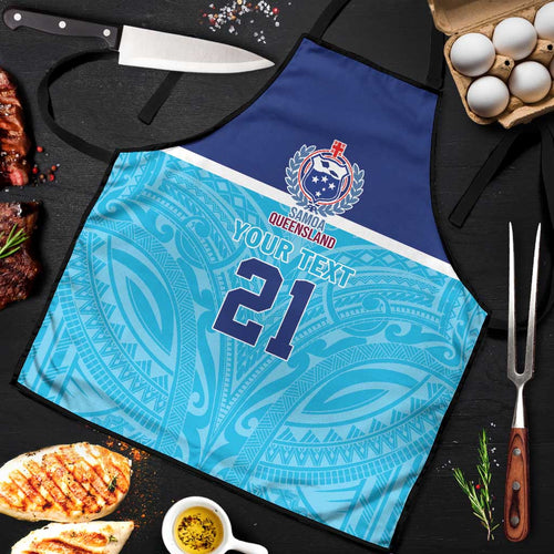 Queensland Samoa Custom Apron Blue Pacific Polynesian Tribal Pattern - Aussie Hoodie