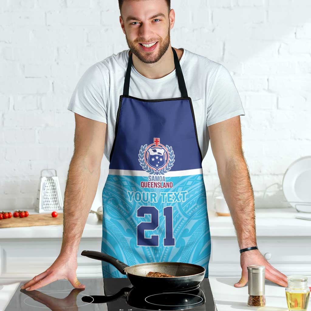 Queensland Samoa Custom Apron Blue Pacific Polynesian Tribal Pattern - Aussie Hoodie