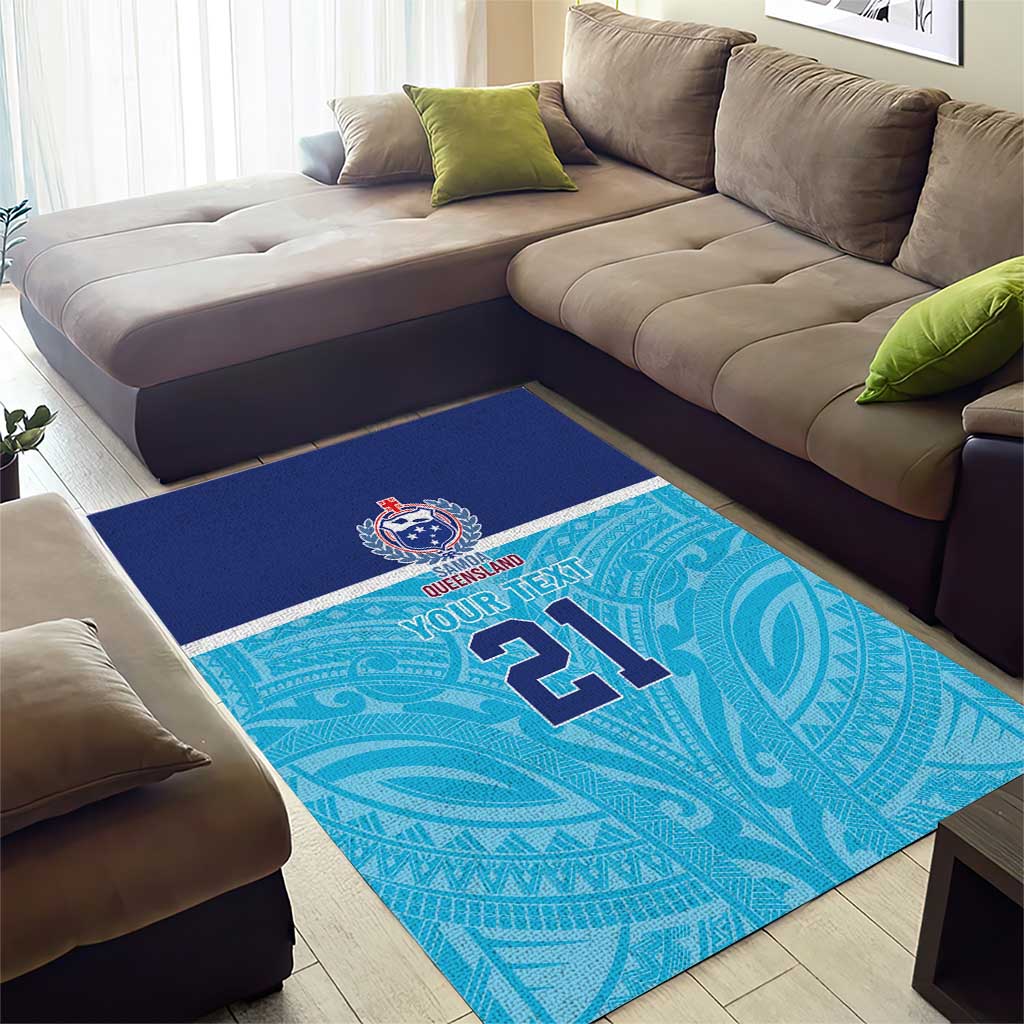 Queensland Samoa Custom Area Rug Blue Pacific Polynesian Tribal Pattern