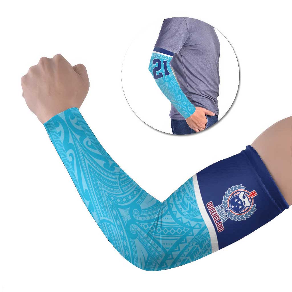 Queensland Samoa Custom Arm Sleeves Blue Pacific Polynesian Tribal Pattern - Aussie Hoodie