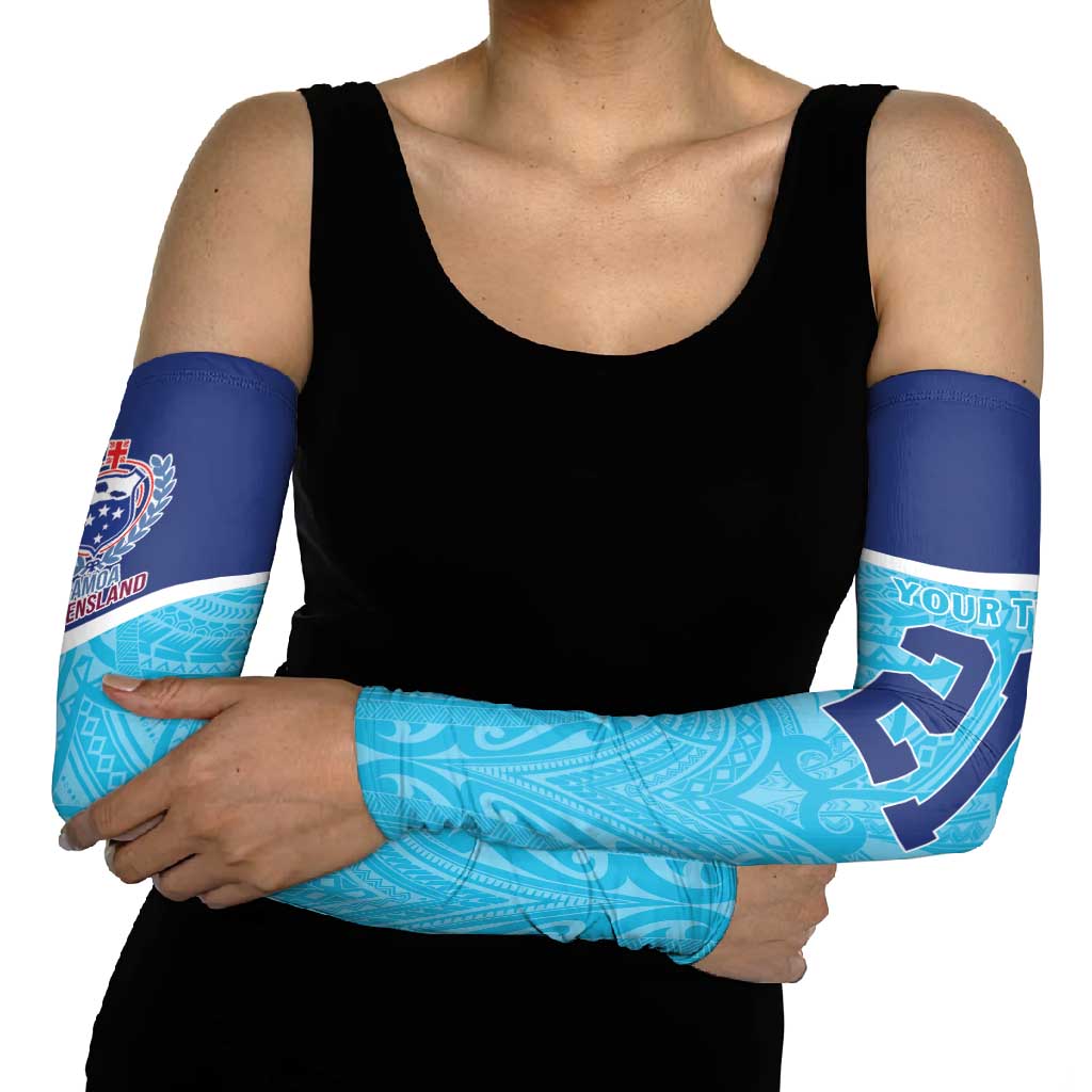 Queensland Samoa Custom Arm Sleeves Blue Pacific Polynesian Tribal Pattern - Aussie Hoodie