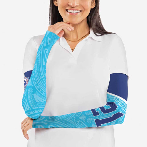Queensland Samoa Custom Arm Sleeves Blue Pacific Polynesian Tribal Pattern - Aussie Hoodie