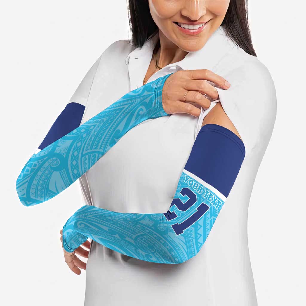 Queensland Samoa Custom Arm Sleeves Blue Pacific Polynesian Tribal Pattern - Aussie Hoodie