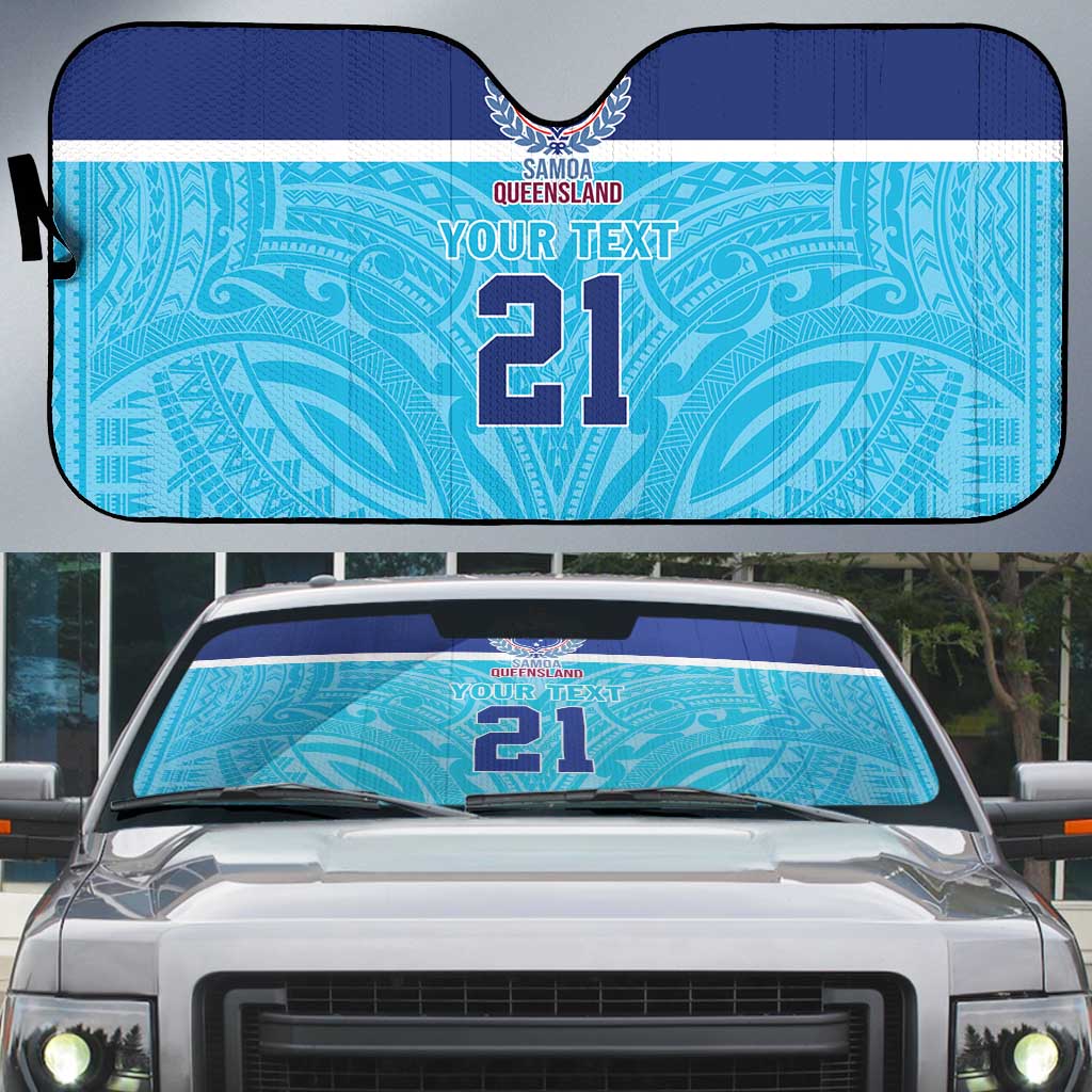 Queensland Samoa Custom Auto Sun Shade Blue Pacific Polynesian Tribal Pattern - Aussie Hoodie