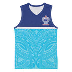 Queensland Samoa Custom Basketball Jersey Blue Pacific Polynesian Tribal Pattern - Aussie Hoodie