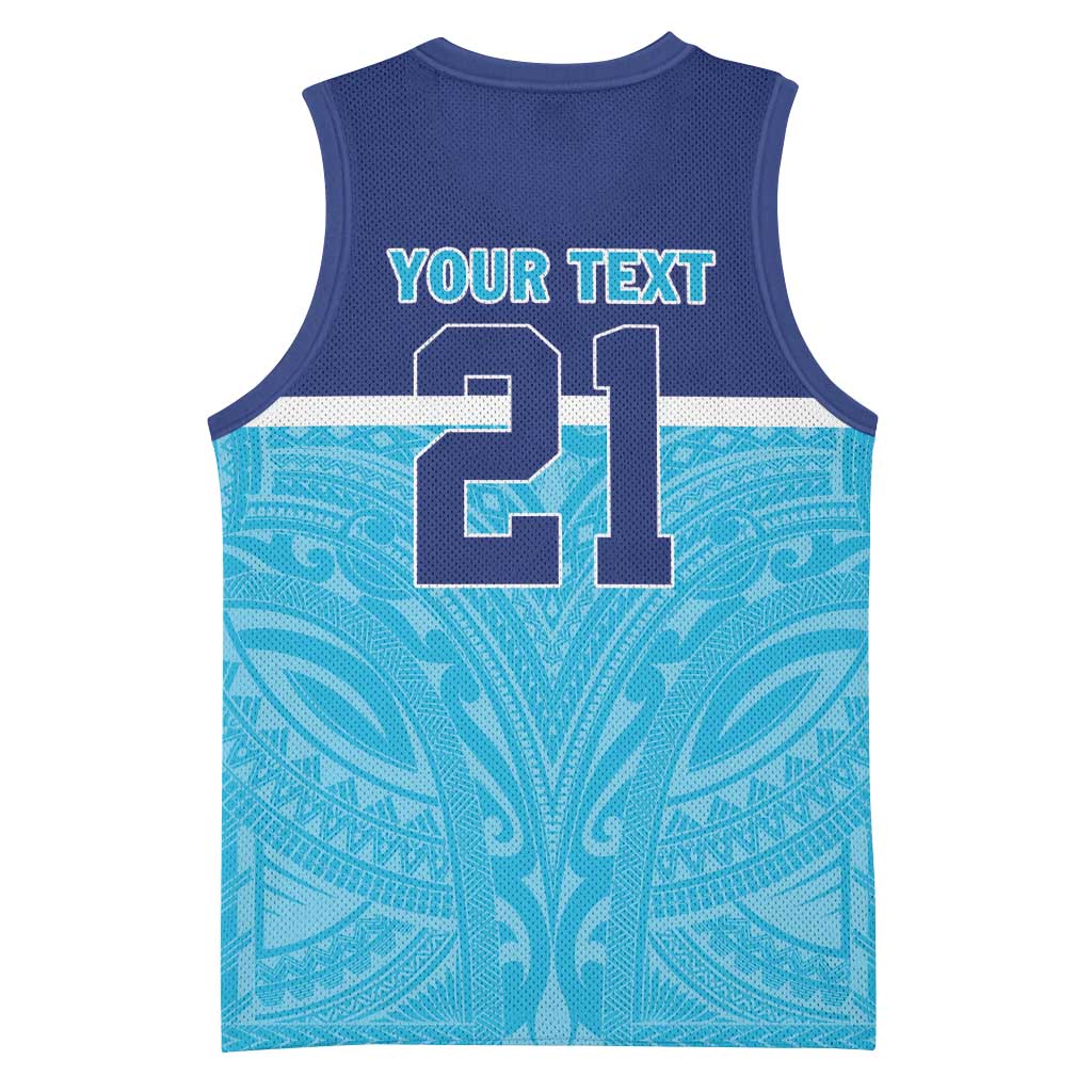 Queensland Samoa Custom Basketball Jersey Blue Pacific Polynesian Tribal Pattern - Aussie Hoodie