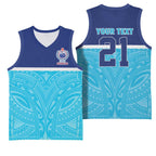 Queensland Samoa Custom Basketball Jersey Blue Pacific Polynesian Tribal Pattern - Aussie Hoodie