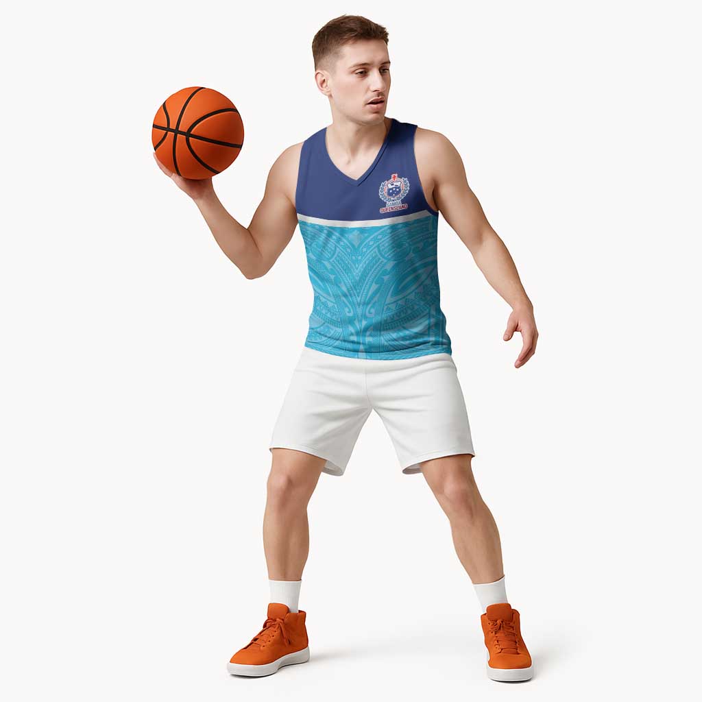 Queensland Samoa Custom Basketball Jersey Blue Pacific Polynesian Tribal Pattern - Aussie Hoodie