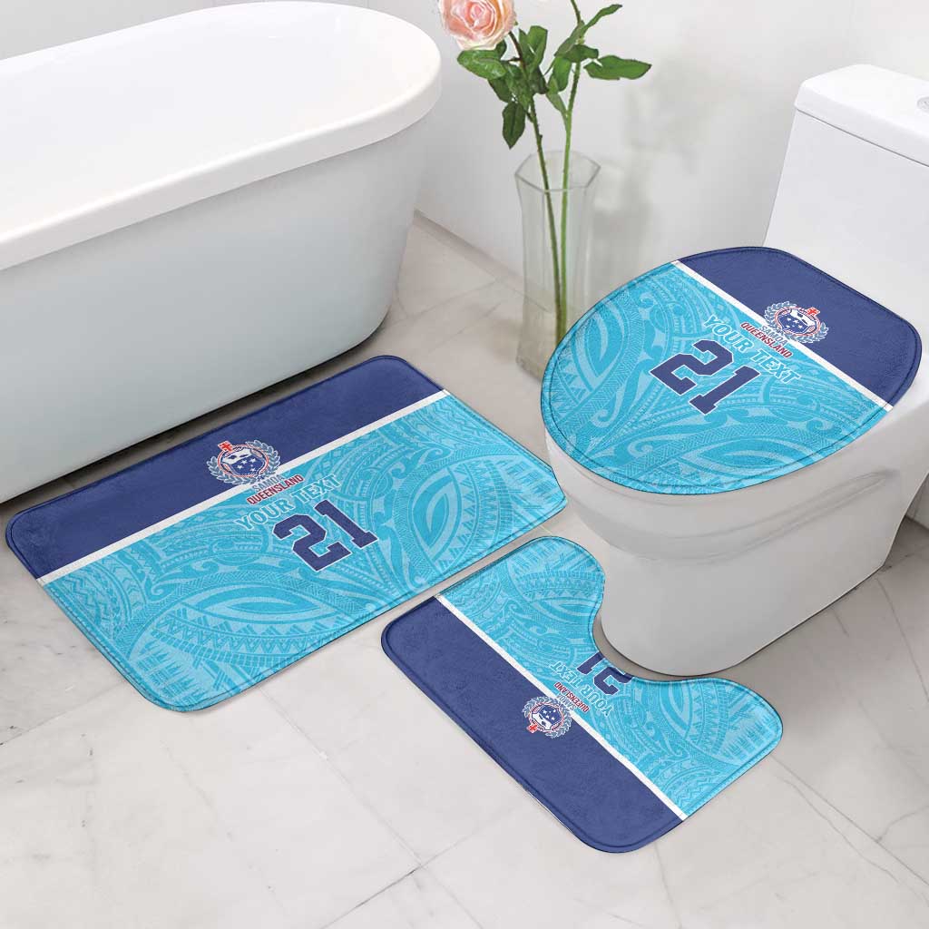 Queensland Samoa Custom Bathroom Set Blue Pacific Polynesian Tribal Pattern - Aussie Hoodie