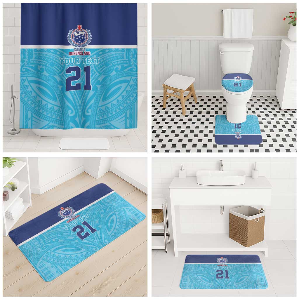 Queensland Samoa Custom Bathroom Set Blue Pacific Polynesian Tribal Pattern - Aussie Hoodie