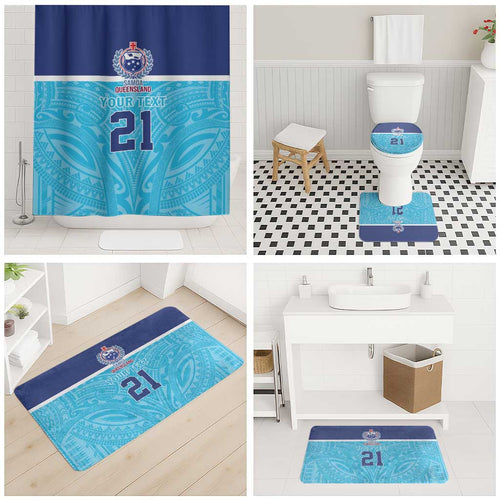 Queensland Samoa Custom Bathroom Set Blue Pacific Polynesian Tribal Pattern - Aussie Hoodie