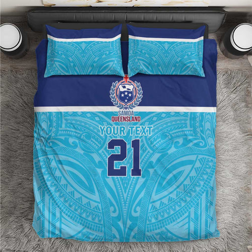 Queensland Samoa Custom Bedding Set Blue Pacific Polynesian Tribal Pattern