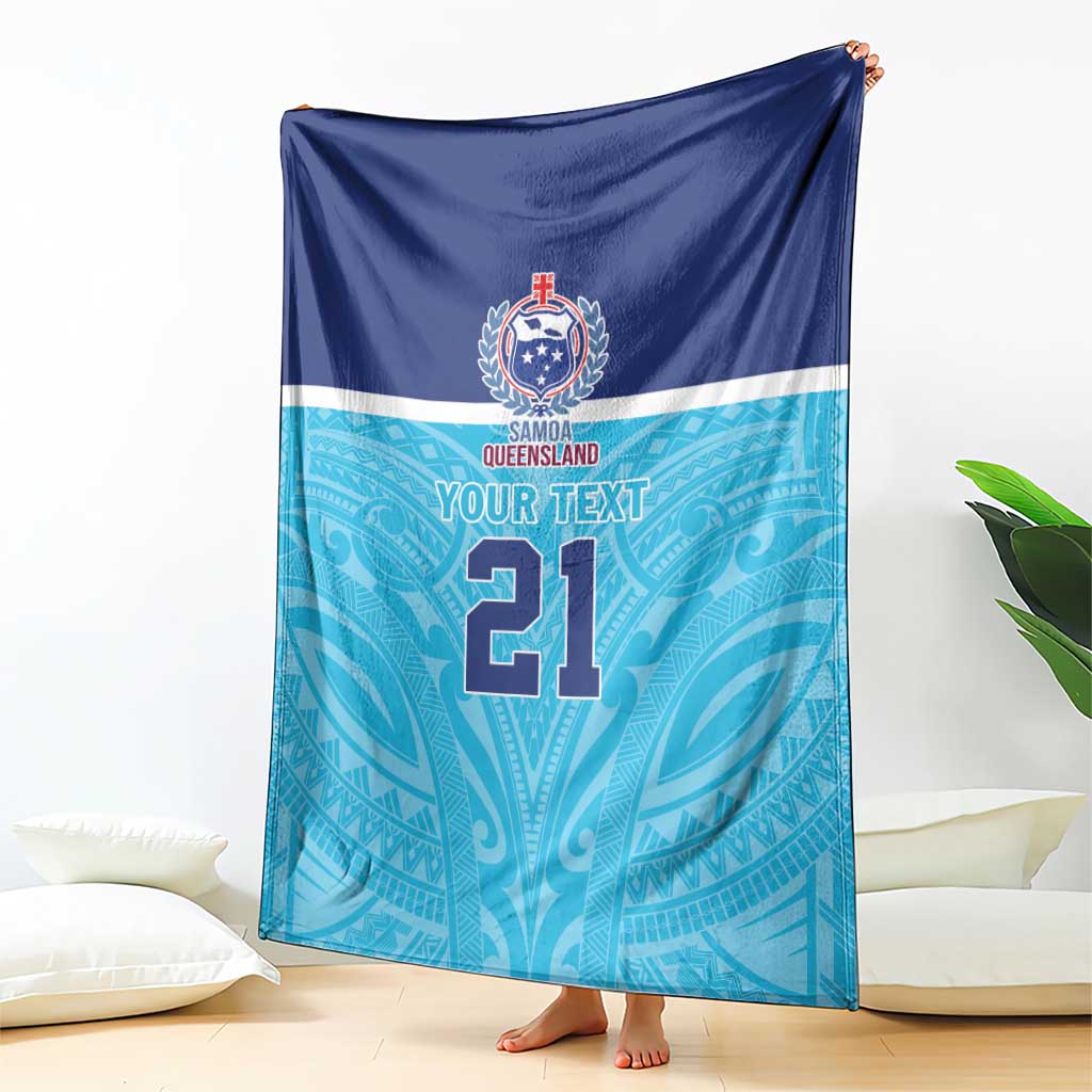 Queensland Samoa Custom Blanket Blue Pacific Polynesian Tribal Pattern