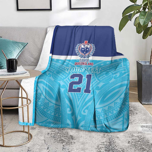 Queensland Samoa Custom Blanket Blue Pacific Polynesian Tribal Pattern
