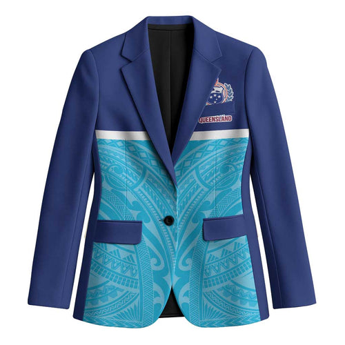 Queensland Samoa Custom Blazer Blue Pacific Polynesian Tribal Pattern - Aussie Hoodie