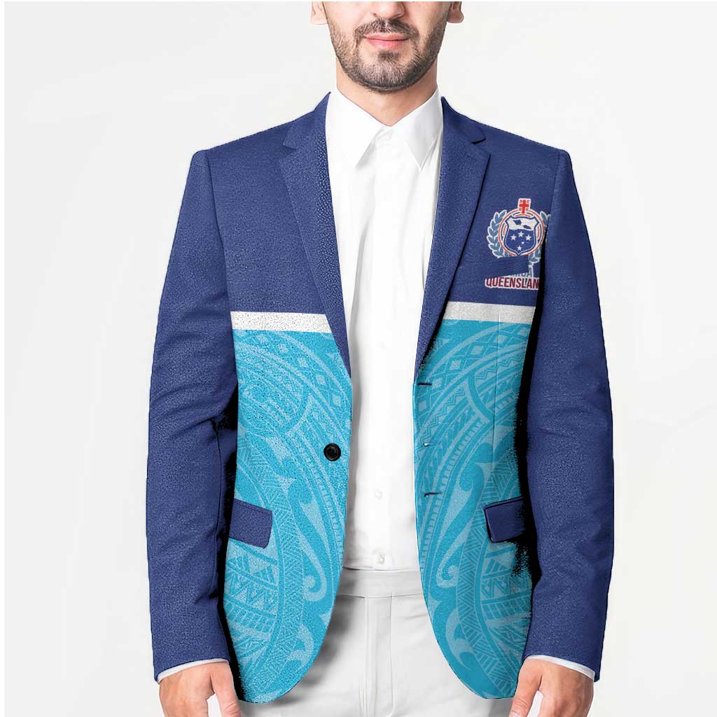 Queensland Samoa Custom Blazer Blue Pacific Polynesian Tribal Pattern - Aussie Hoodie