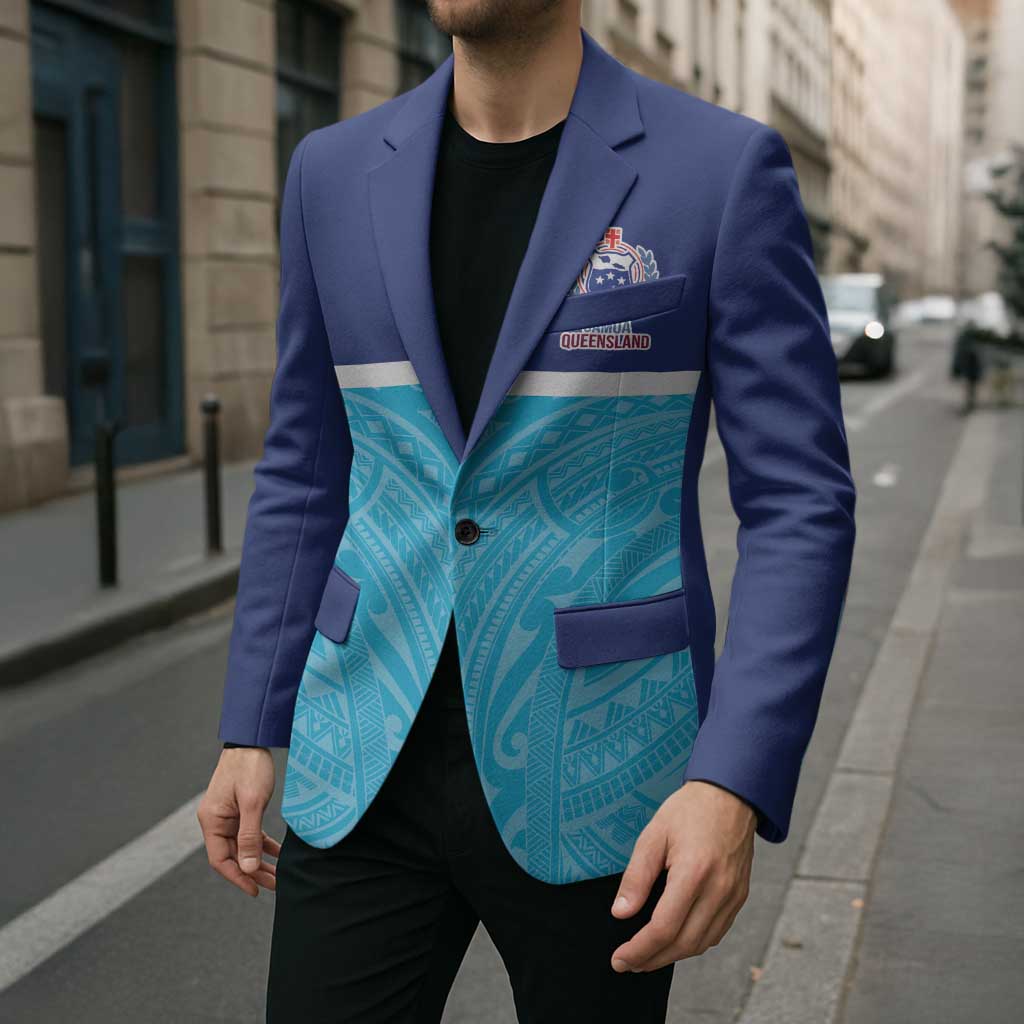 Queensland Samoa Custom Blazer Blue Pacific Polynesian Tribal Pattern - Aussie Hoodie