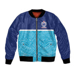 Queensland Samoa Custom Bomber Jacket Blue Pacific Polynesian Tribal Pattern