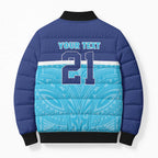 Queensland Samoa Custom Bomber Puffer Jacket Blue Pacific Polynesian Tribal Pattern - Aussie Hoodie