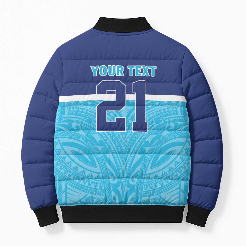 Queensland Samoa Custom Bomber Puffer Jacket Blue Pacific Polynesian Tribal Pattern - Aussie Hoodie