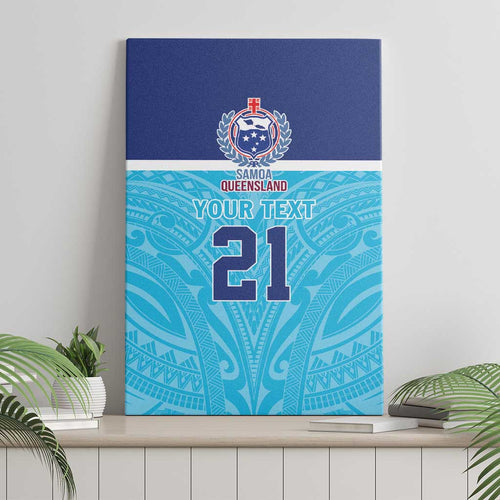 Queensland Samoa Custom Canvas Wall Art Blue Pacific Polynesian Tribal Pattern