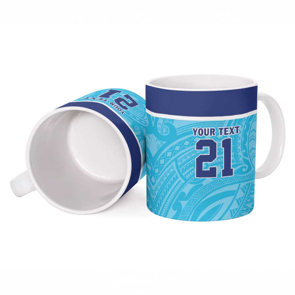 Queensland Samoa Custom Ceramic Mug Blue Pacific Polynesian Tribal Pattern - Aussie Hoodie