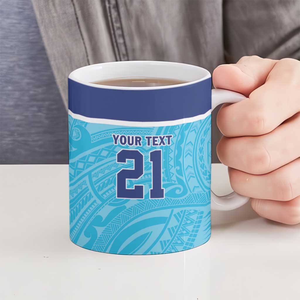 Queensland Samoa Custom Ceramic Mug Blue Pacific Polynesian Tribal Pattern - Aussie Hoodie
