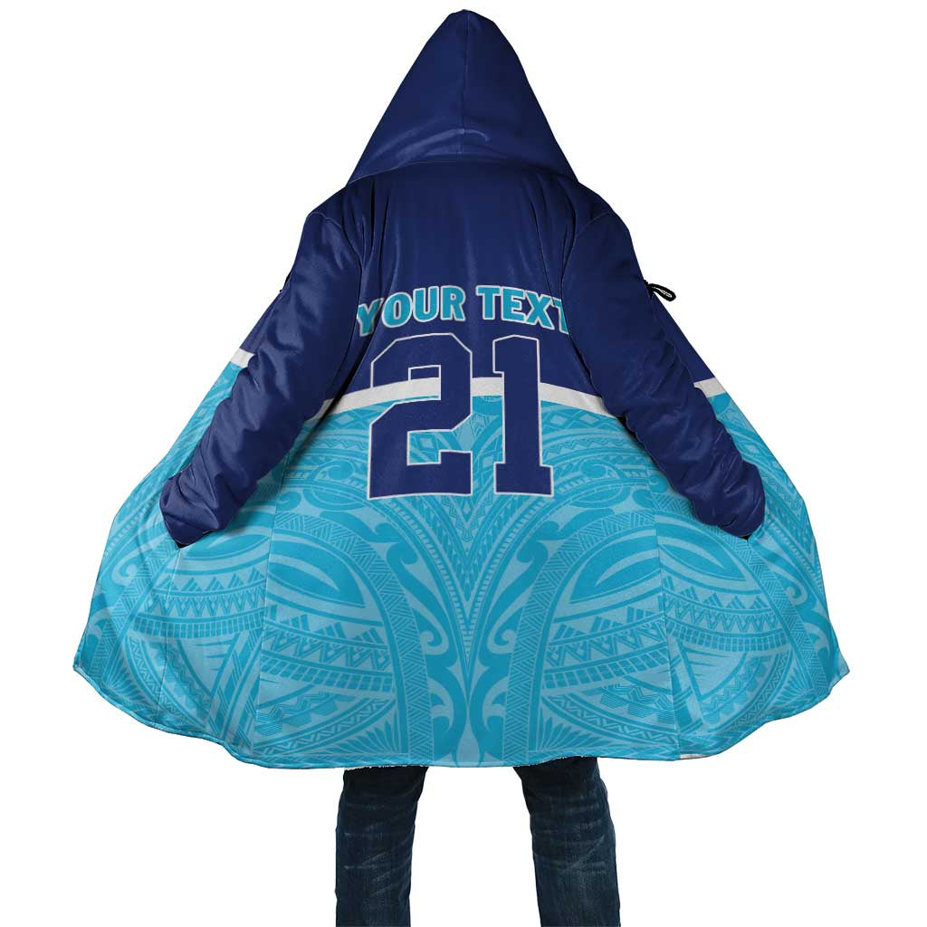 Queensland Samoa Custom Cloak Blue Pacific Polynesian Tribal Pattern - Aussie Hoodie