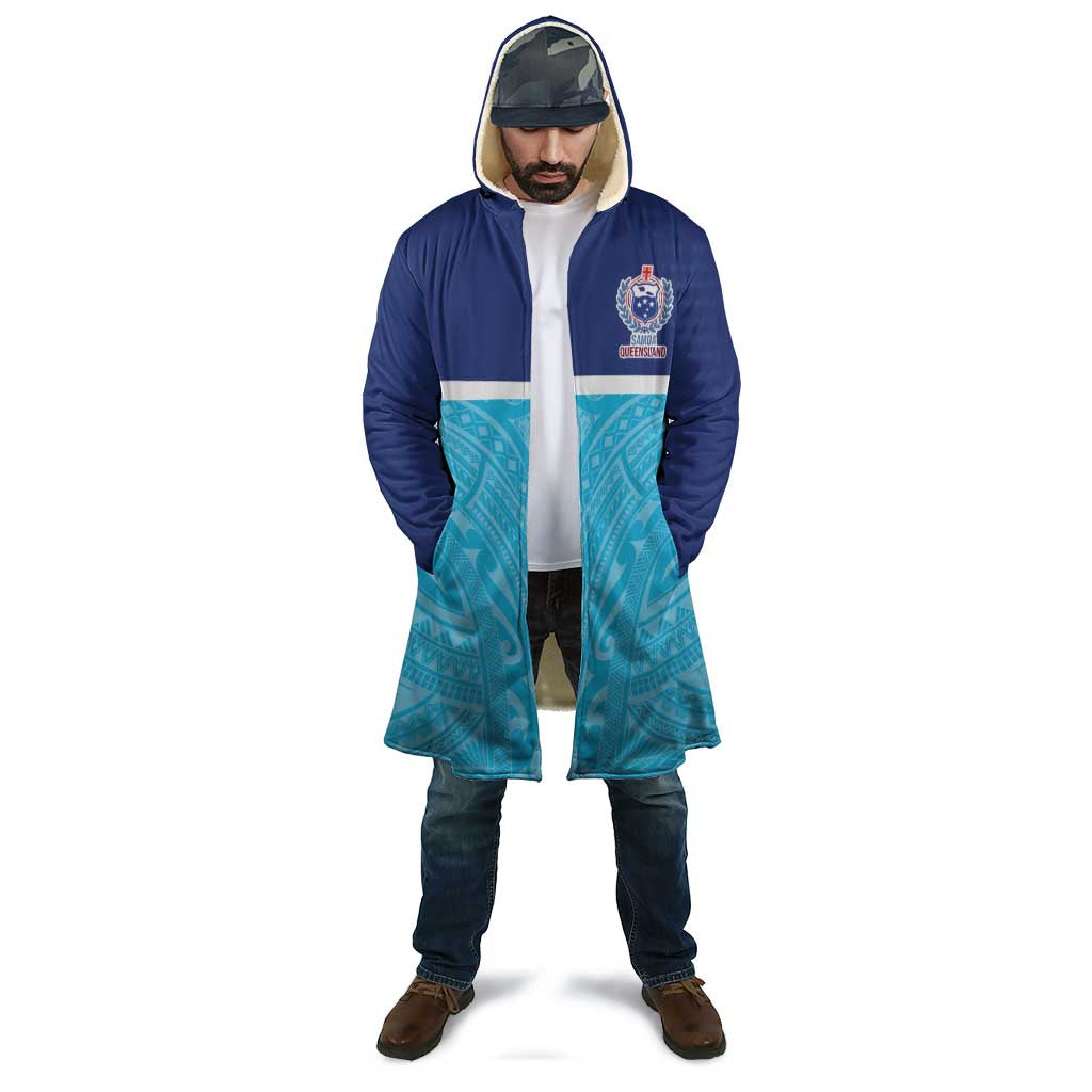 Queensland Samoa Custom Cloak Blue Pacific Polynesian Tribal Pattern - Aussie Hoodie