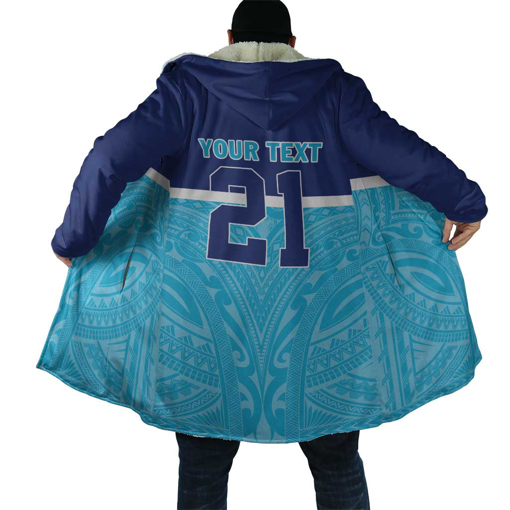 Queensland Samoa Custom Cloak Blue Pacific Polynesian Tribal Pattern - Aussie Hoodie