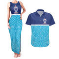 Queensland Samoa Custom Couples Matching Tank Maxi Dress and Hawaiian Shirt Blue Pacific Polynesian Tribal Pattern