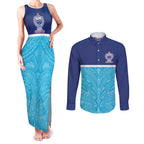 Queensland Samoa Custom Couples Matching Tank Maxi Dress and Long Sleeve Button Shirt Blue Pacific Polynesian Tribal Pattern