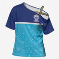 Queensland Samoa Custom Cross Shoulder Shirt Blue Pacific Polynesian Tribal Pattern - Aussie Hoodie