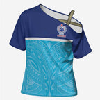 Queensland Samoa Custom Cross Shoulder Shirt Blue Pacific Polynesian Tribal Pattern - Aussie Hoodie