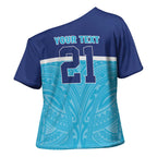 Queensland Samoa Custom Cross Shoulder Shirt Blue Pacific Polynesian Tribal Pattern - Aussie Hoodie