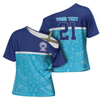 Queensland Samoa Custom Cross Shoulder Shirt Blue Pacific Polynesian Tribal Pattern - Aussie Hoodie