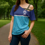 Queensland Samoa Custom Cross Shoulder Shirt Blue Pacific Polynesian Tribal Pattern - Aussie Hoodie
