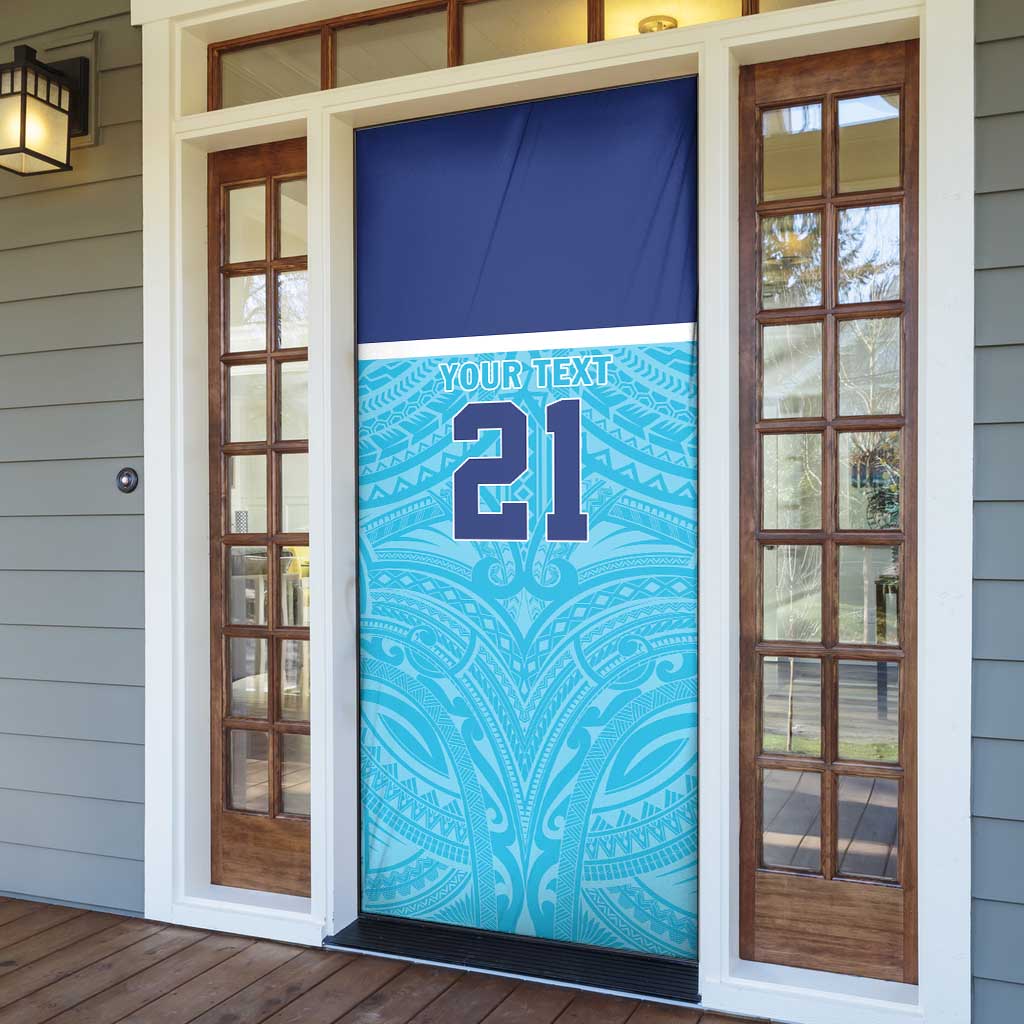 Queensland Samoa Custom Door Cover Blue Pacific Polynesian Tribal Pattern - Aussie Hoodie
