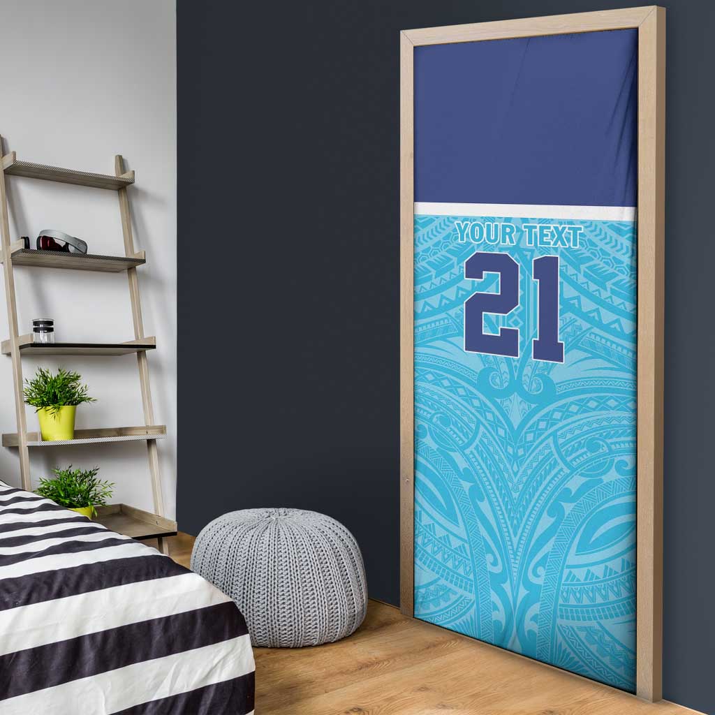 Queensland Samoa Custom Door Cover Blue Pacific Polynesian Tribal Pattern - Aussie Hoodie