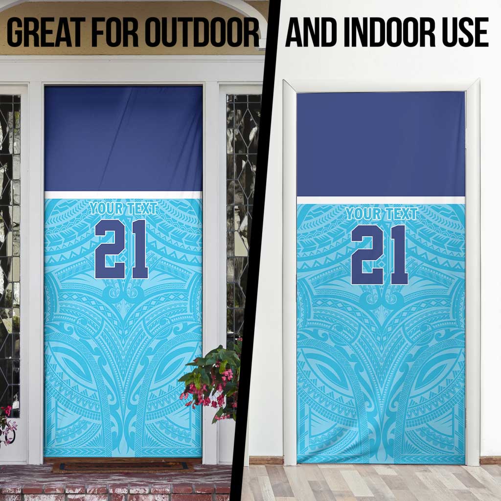 Queensland Samoa Custom Door Cover Blue Pacific Polynesian Tribal Pattern - Aussie Hoodie