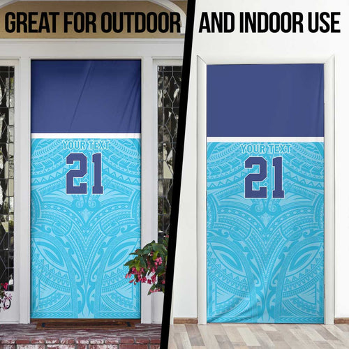 Queensland Samoa Custom Door Cover Blue Pacific Polynesian Tribal Pattern - Aussie Hoodie